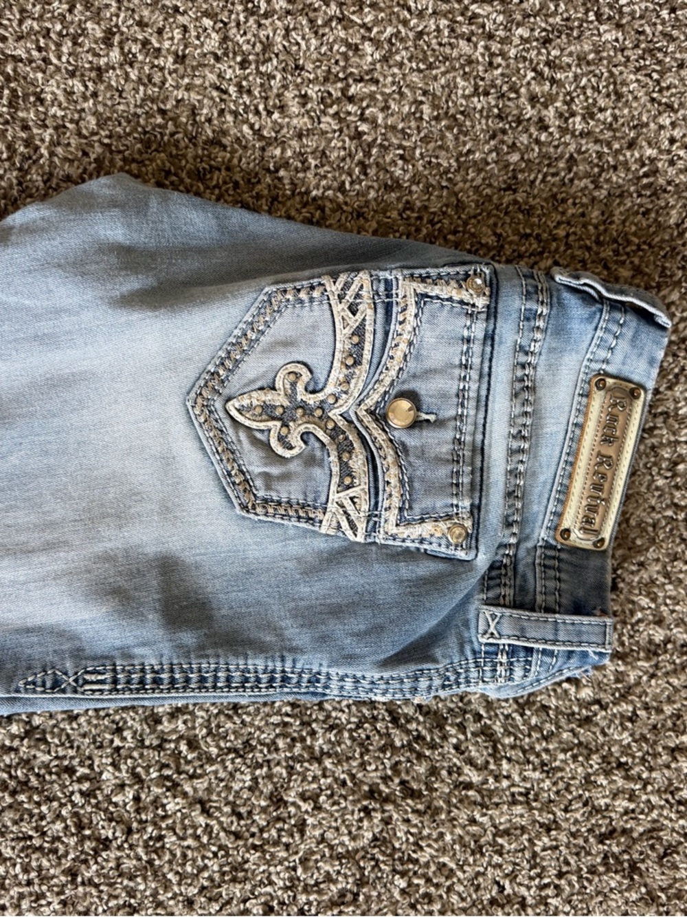 Rock Revival Light Blue Embroidered Boot Cut Jeans